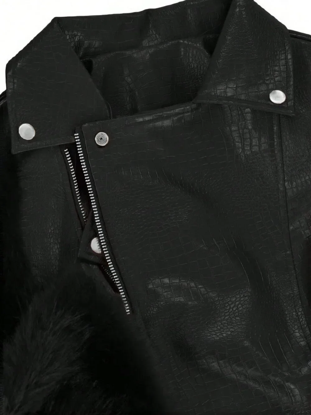 Black Casual Women's Patchwork Faux Fur Jacket - Picture 6 of 6